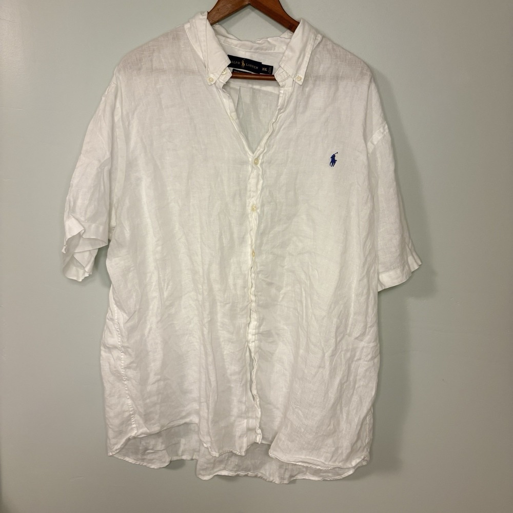 Polo Ralph Lauren White 100% Ocean Wash Linen Short Sleeve Button Down Mens XXL